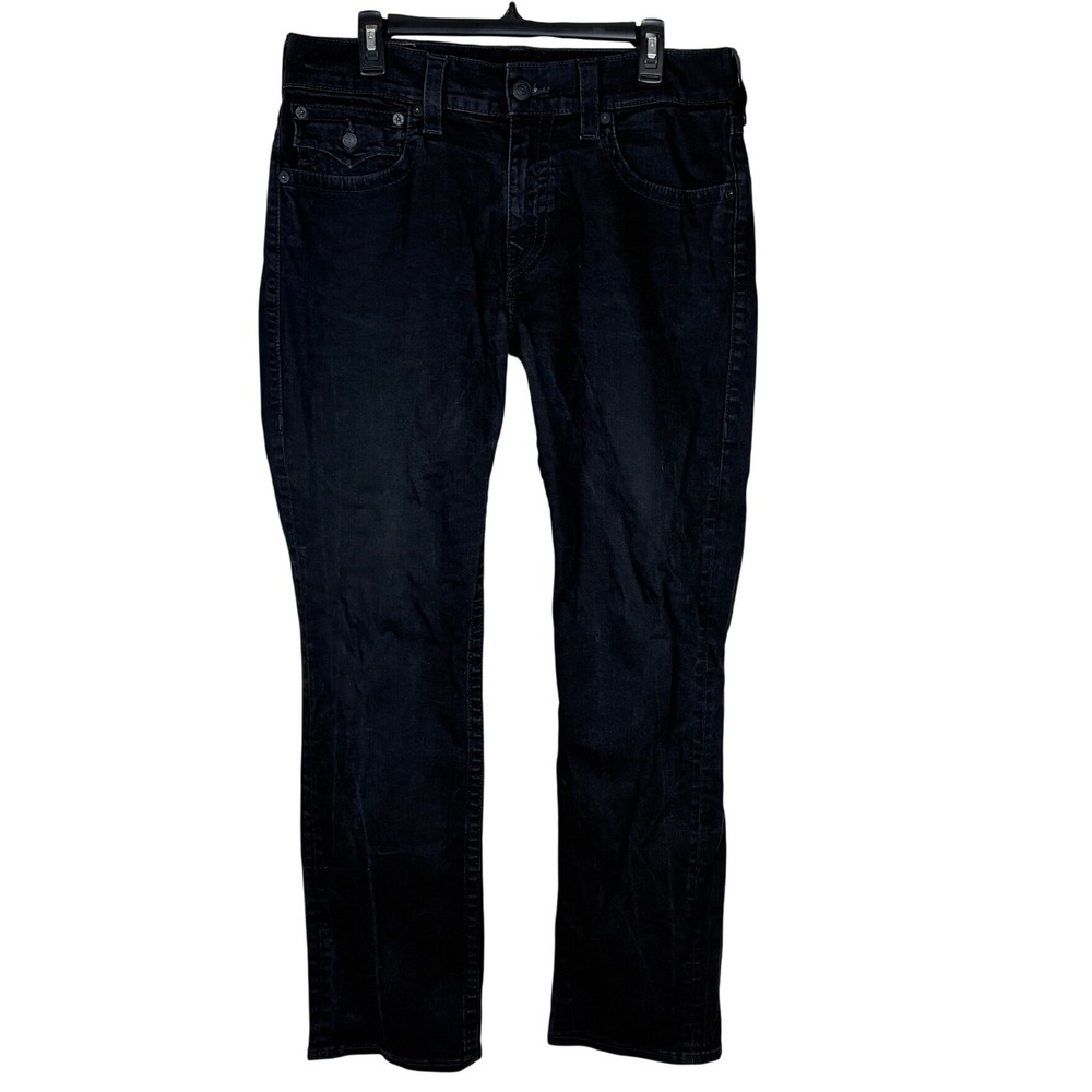 True Religion Ricky Relaxed Straight Jeans Black Wash Mens 34 Denim Pants